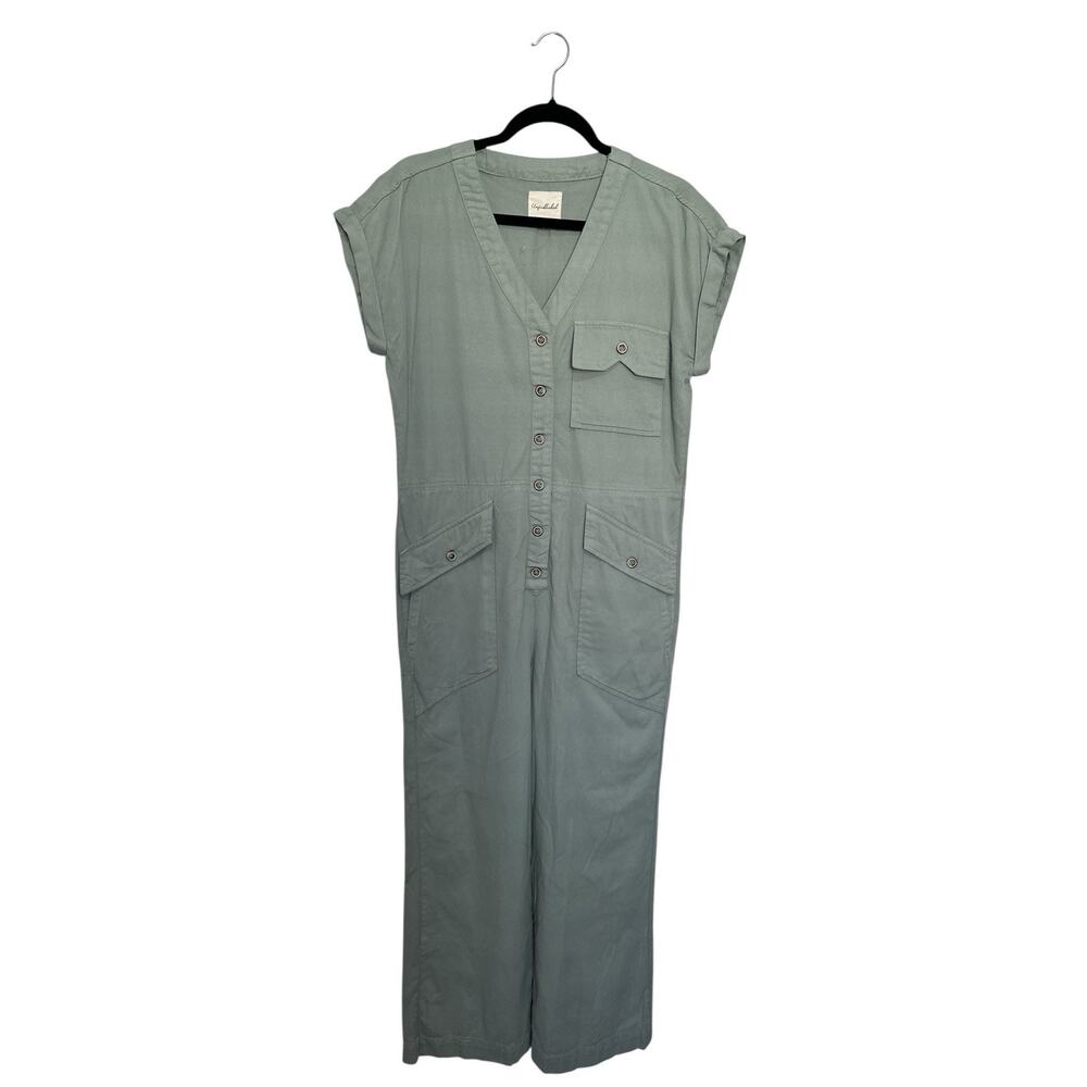 utility jumpsuit short-sleeve, button-front size S
